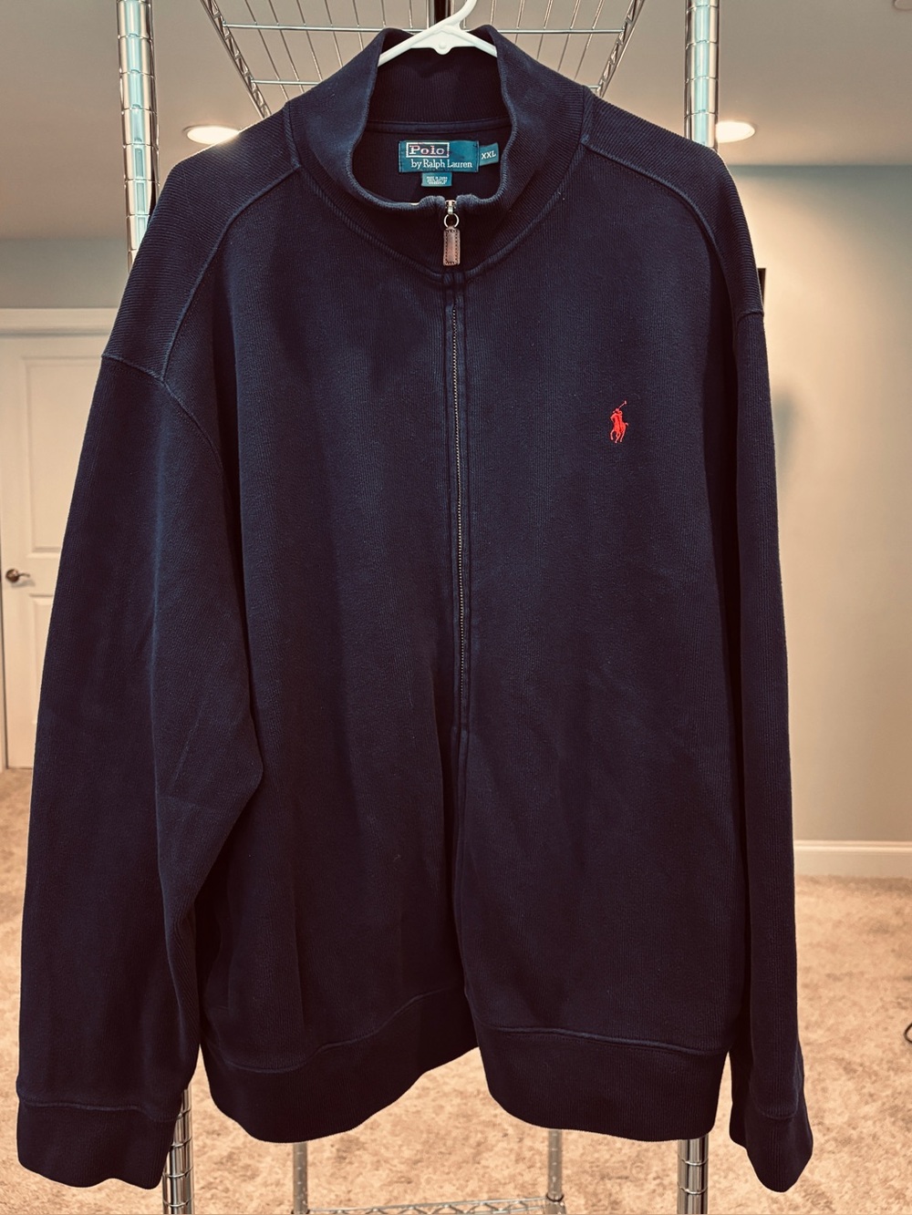 Polo by Ralph Lauren navy blue cotton full zip mock neck sweater size XXL